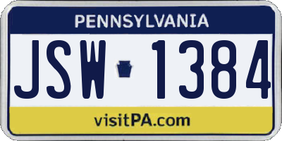 PA license plate JSW1384