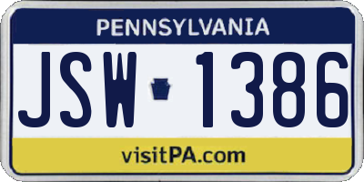 PA license plate JSW1386