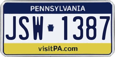 PA license plate JSW1387