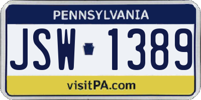 PA license plate JSW1389