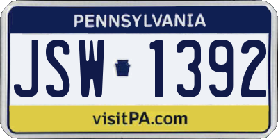 PA license plate JSW1392