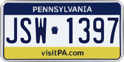 PA license plate JSW1397