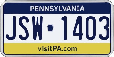 PA license plate JSW1403