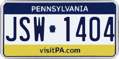 PA license plate JSW1404
