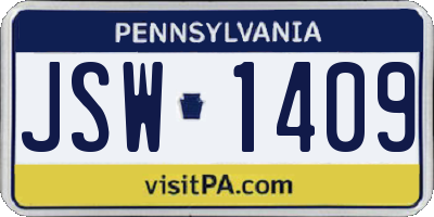 PA license plate JSW1409
