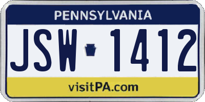PA license plate JSW1412