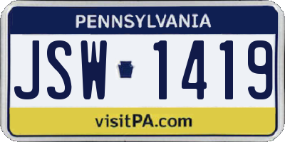 PA license plate JSW1419
