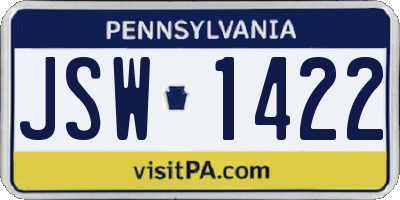 PA license plate JSW1422