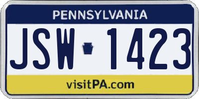 PA license plate JSW1423