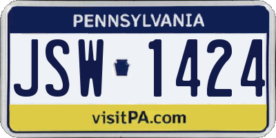 PA license plate JSW1424