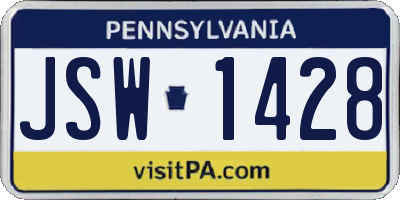 PA license plate JSW1428
