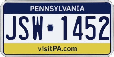 PA license plate JSW1452