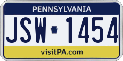 PA license plate JSW1454