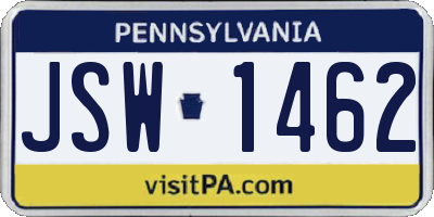 PA license plate JSW1462