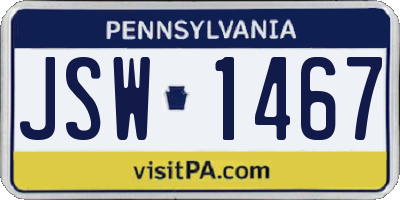 PA license plate JSW1467