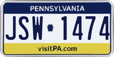 PA license plate JSW1474