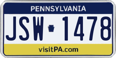 PA license plate JSW1478
