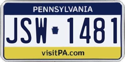 PA license plate JSW1481