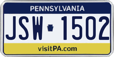 PA license plate JSW1502