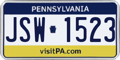 PA license plate JSW1523