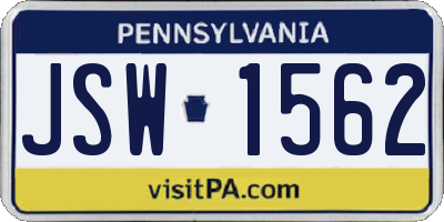 PA license plate JSW1562