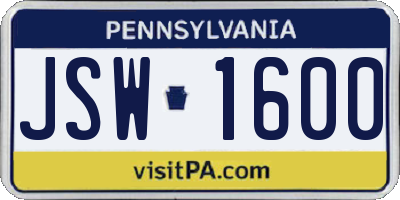 PA license plate JSW1600