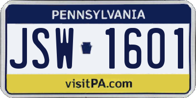 PA license plate JSW1601