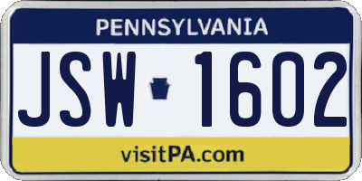 PA license plate JSW1602