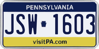 PA license plate JSW1603