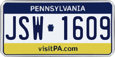 PA license plate JSW1609