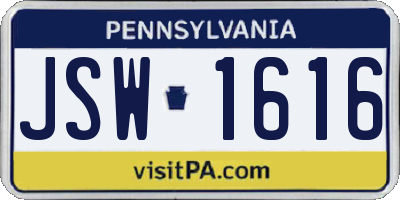 PA license plate JSW1616