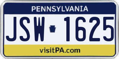 PA license plate JSW1625
