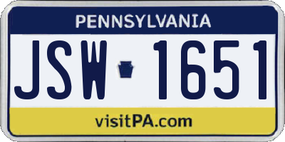 PA license plate JSW1651