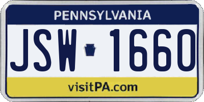 PA license plate JSW1660