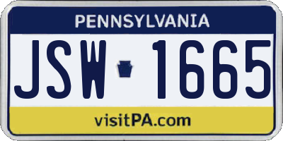 PA license plate JSW1665
