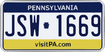 PA license plate JSW1669