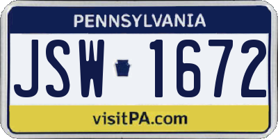 PA license plate JSW1672