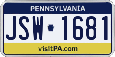 PA license plate JSW1681