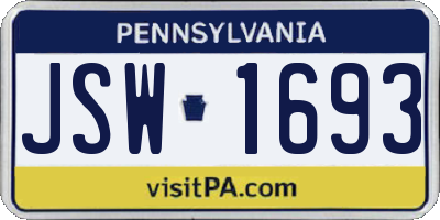 PA license plate JSW1693
