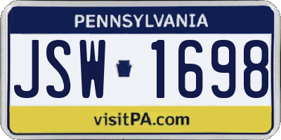 PA license plate JSW1698