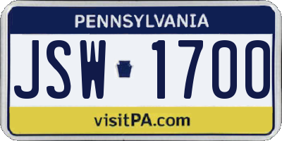 PA license plate JSW1700
