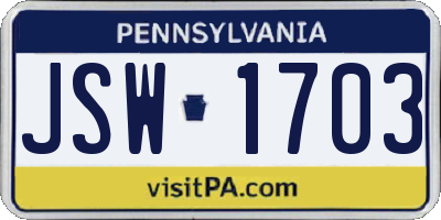 PA license plate JSW1703