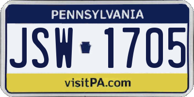 PA license plate JSW1705
