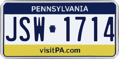 PA license plate JSW1714