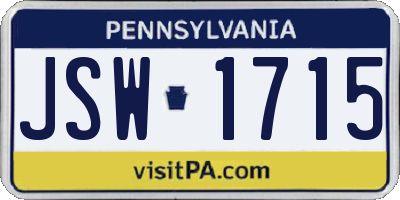 PA license plate JSW1715