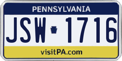 PA license plate JSW1716