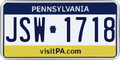 PA license plate JSW1718