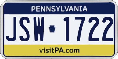 PA license plate JSW1722
