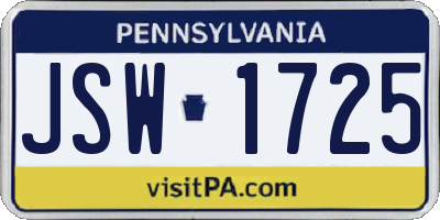 PA license plate JSW1725