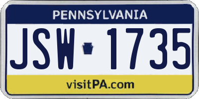 PA license plate JSW1735